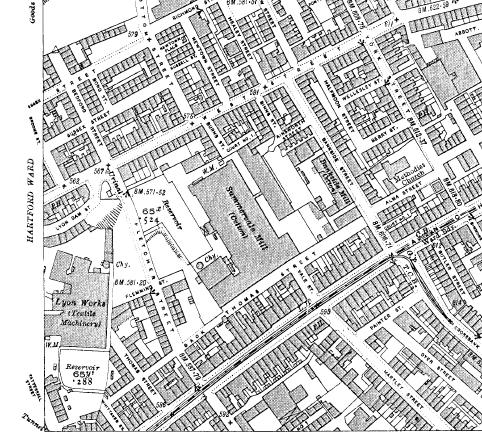 An Ordinance Survey map showing West Street and the surrounding area, with the mill (referred to as ‘Summervale Mill’) at the centre.